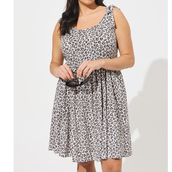 Torrid‎ 5 (5X 28) Leopard Cotton Slub Tie Shoulder Beach Cover Up Mini Dress New - Picture 2 of 4